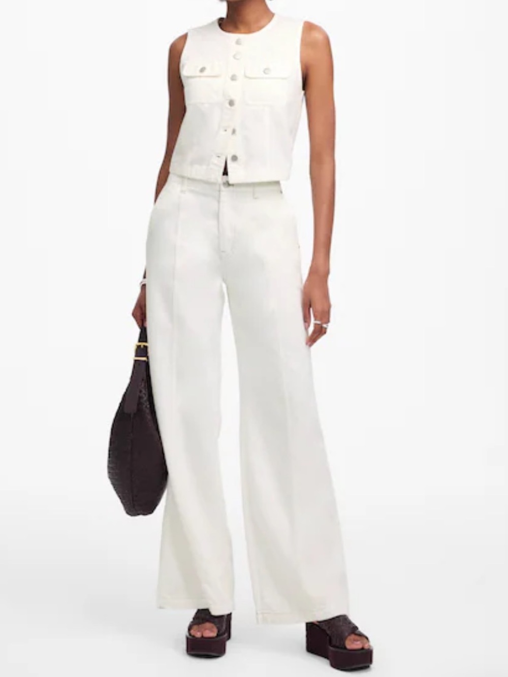 Madewell Wide Sweep Trouser Jean Size 31 Tile White High Rise Wide Leg